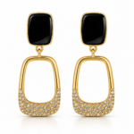 Geometric Drop Earrings Black & Gold for Women